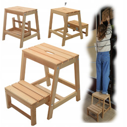 Taboret Ze Schodkiem Składany Drewniany Drabinka Podest 2