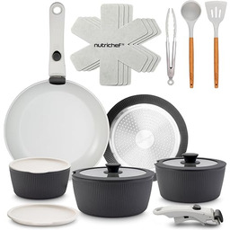 NutriChef Zestaw Naczyń Ceramicznych 18 Sztuk z Odczepianymi