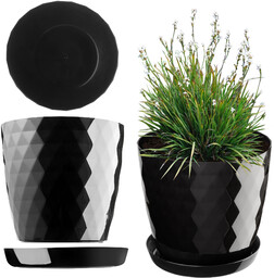 Doniczka na kwiaty z podstawką 16 cm, czarna