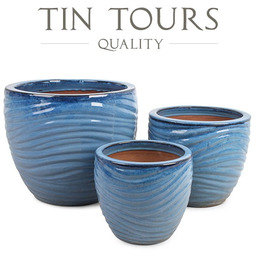 KOMPLET 3 NIEBIESKICH DONICZEK CERAMICZNYCH