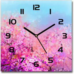 Zegar szklany kwadratowy Kwiaty wiśni