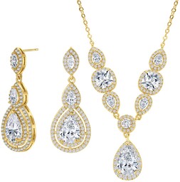 Komplet złotej biżuterii ślubnej z cyrkonią sześcienną LOLA