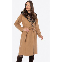 Damski płaszcz dwurzędowy z wełną camelowy