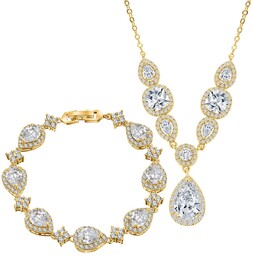 Komplet biżuterii LOLA, złotej z cyrkonią sześcienną, ślubna