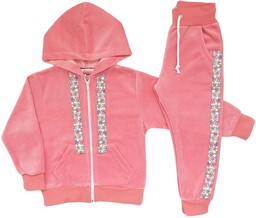 Welur dla dziewczynki dres Welurowy 110 brzoskwiniowy