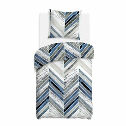 Darymex Pościel bawełniana 140x200 biała niebiesko-szara w geometryczną