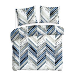 Darymex Pościel bawełniana 160x200 biała niebiesko-szara w geometryczną