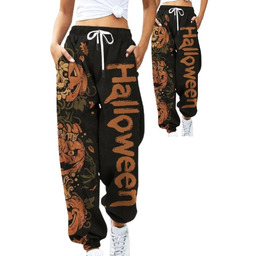 Spodnie Dresowe Na Halloween Jesień Print Napis Przebranie