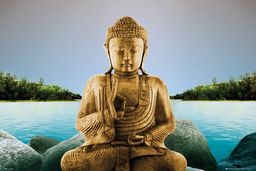 Zen Złoty Budda nad jeziorem - plakat