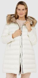 BLAUER Ecru kurtka puchowa damska z odpinanym futrem