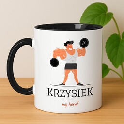 Kubek ceramiczny biały z czarnym środkiem dla kulturysty