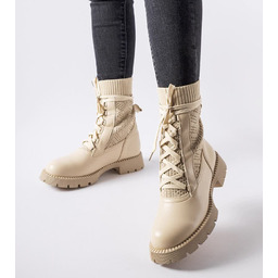 Beżowe ażurowe skarpetowe botki Portico-41