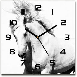 Zegar szklany kwadratowy Biały koń