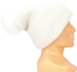 Luksusowa ciepła czapka damska z pomponem z naturalnego