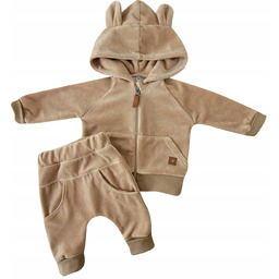 Dres niemowlęcy welurowy z uszkami piaskowy beż 56