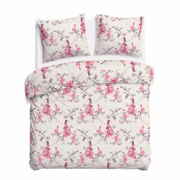 Darymex Pościel bawełniana 160x200 jasna szara w różowe