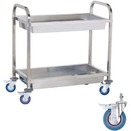 Wózek stalowy kelnerski 2 półkowy z głębokimi półkami