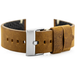 Pasek skórzany do zegarka W93 - brąz/biała -