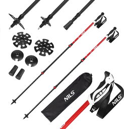 KIJE TREKKINGOWE RED NOWOCZESNY UCHWYT ALUMINIUM TRÓJSEKCYJNE NILS