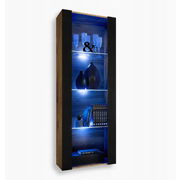 komodee Tivoli Witryna Stojąca Dąb Wotan-Czarny Szklane Półki