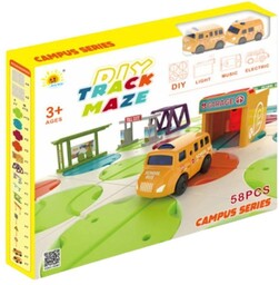 Zestaw Labirynt Drogowy Budowanie Trasy Autobus Szkolny Światło