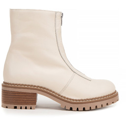 Botki skórzane z suwakiem na przodzie kremowe