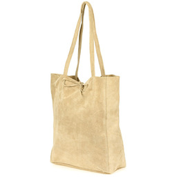 Damska Włoska Skórzana Torebka Worek A4 Troczek beżowa