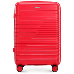 Walizka średnia z polipropylenu z błyszczącymi paskami czerwona