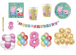 Zestaw Świnka Peppa 8 Urodziny Balony