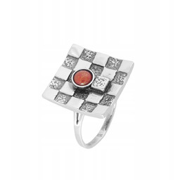Pierścionek srebrny pr 925 Szachownica - Koral r.