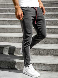 Czarne spodnie jeansowe męskie skinny fit Denley KX565-1
