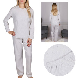 Damska, szara piżama w cyrkonie, polarowa z długimi