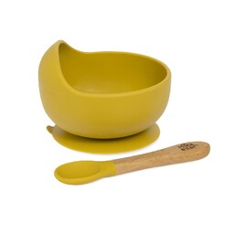 Interbaby Miska z przyssawką + łyżka silikonowa żółta