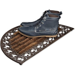 Relaxdays Wycieraczka żeliwna z włosiem, okrągła, 4 x