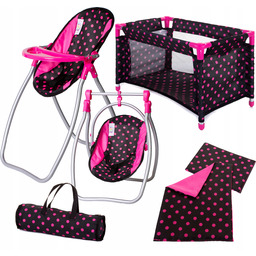 Zestaw Dla Lalek Łóżeczko Krzesełko Do Karmienia Huśtawka