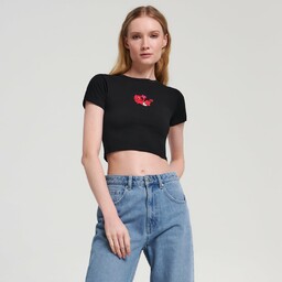 Sinsay - Crop top Hot Stuff - Czarny