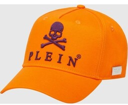 PHILIPP PLEIN Pomarańczowa czapka z daszkiem Skull&amp;amp;Bones