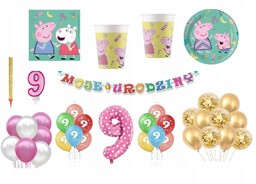 Zestaw Świnka Peppa 9 Urodziny Balony