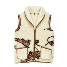 Kampol Kamizelka wełniana merynos Como kremowa liście L