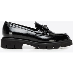 Mokasyny ze skóry lakierowanej z klamrą czarne