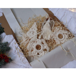 Pakamera Zestaw ozdób choinkowych ecru - makrama