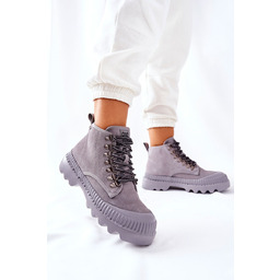 Skórzane Trapery Botki Big Star II274365 Szare-36