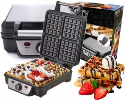 Duża gofrownica 1500W 4 gofry chrupiące puszyste regulacja