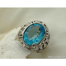 sygnet LEON certyfikowany topaz błękitny