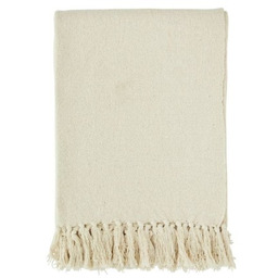 Madam Stoltz - Jasny koc z frędzlami 125x175