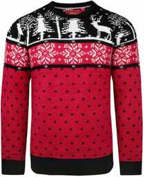Czerwony, Świąteczny Sweter w Norweski Wzór - Brave