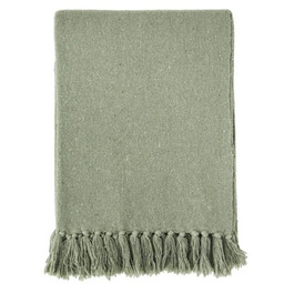 Madam Stoltz - Zielony koc z frędzlami 125x175