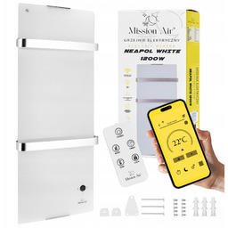 Grzejnik elektryczny dekoracyjny Łazienkowy Ścienny Szklany Suszarka Biały