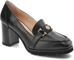 Simen Czarne Półbuty Skórzane Eleganckie Buty Na Obcasie