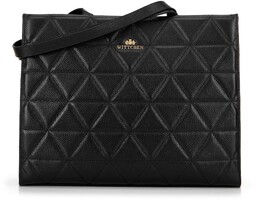 Damska shopperka ze skóry w geometryczne przeszycia czarno